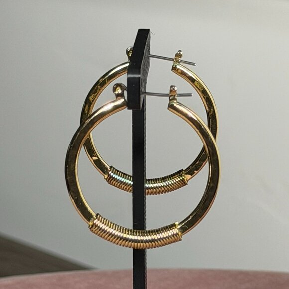 Charming Charlie Gold Hoop Earrings — Boho Textured Wire-Wrapped Design - Picture 1 of 6